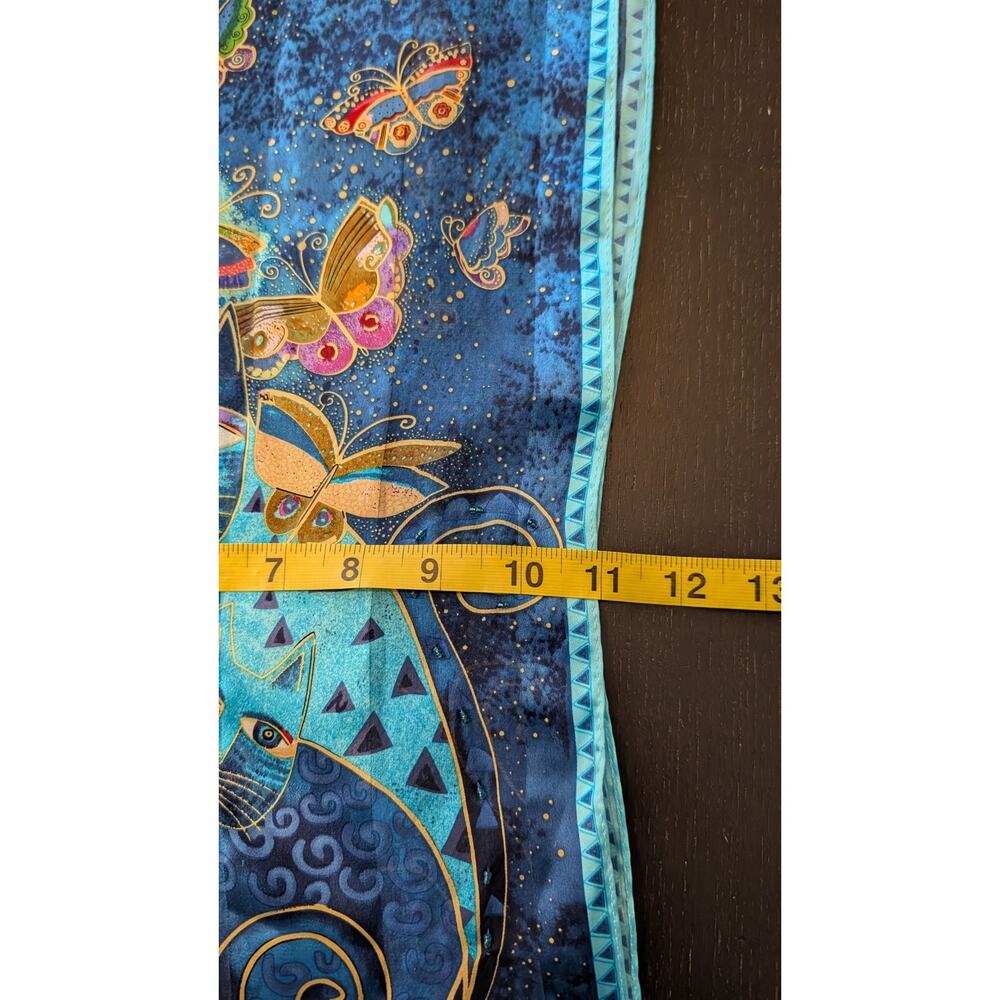 Laurel Burch Indigo Cats & Butterflies Scarf Blue Beaded Sequin Art - Picture 5 of 5